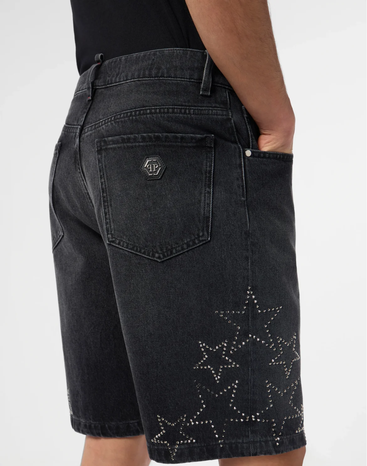 Denim Shorts Stars Strass, цвет: Черный