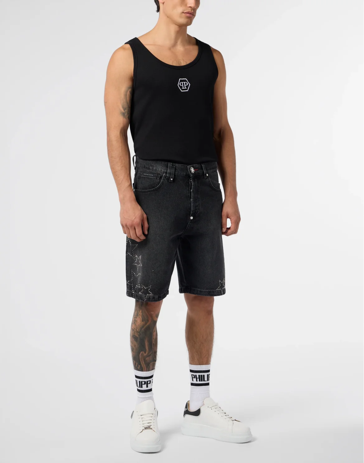 Denim Shorts Stars Strass, цвет: Черный