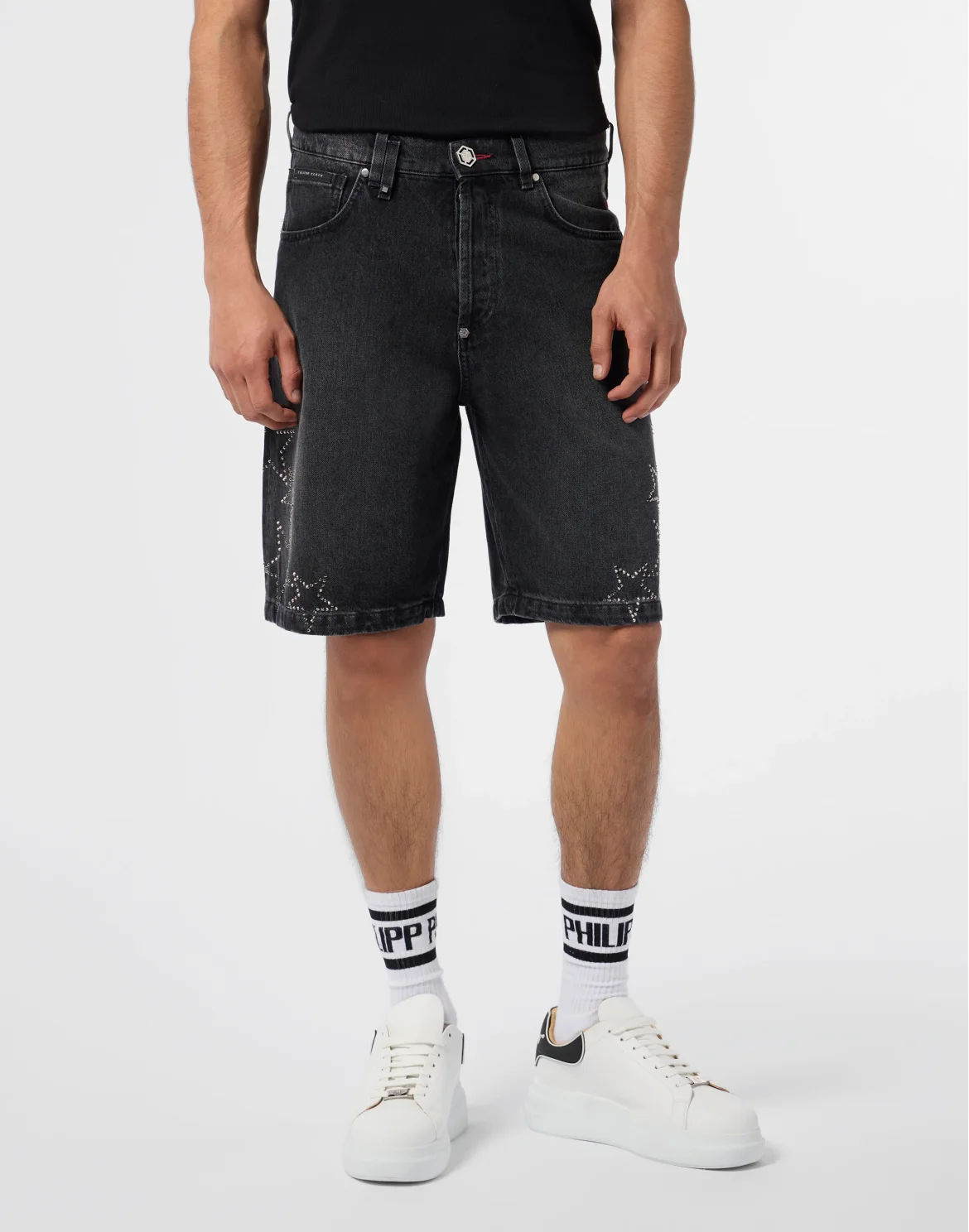 Denim Shorts Stars Strass, цвет: Черный