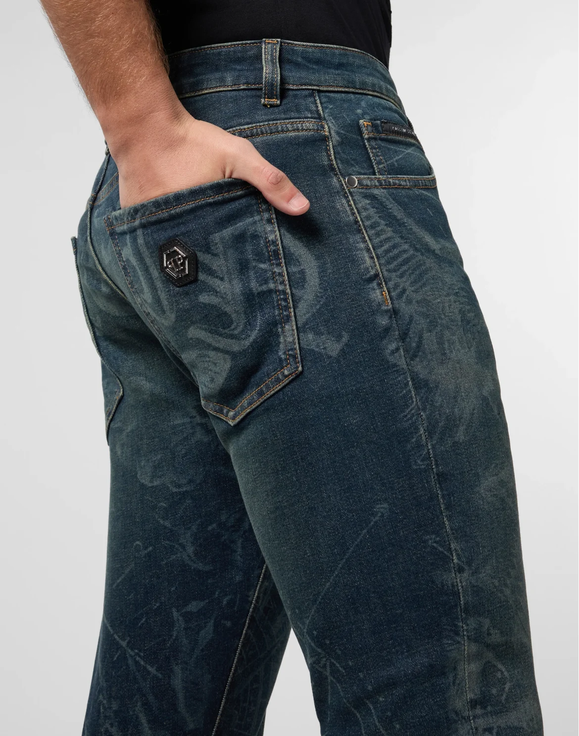 Printed Super Straight Cut Jeans Tattoo, цвет: Синий