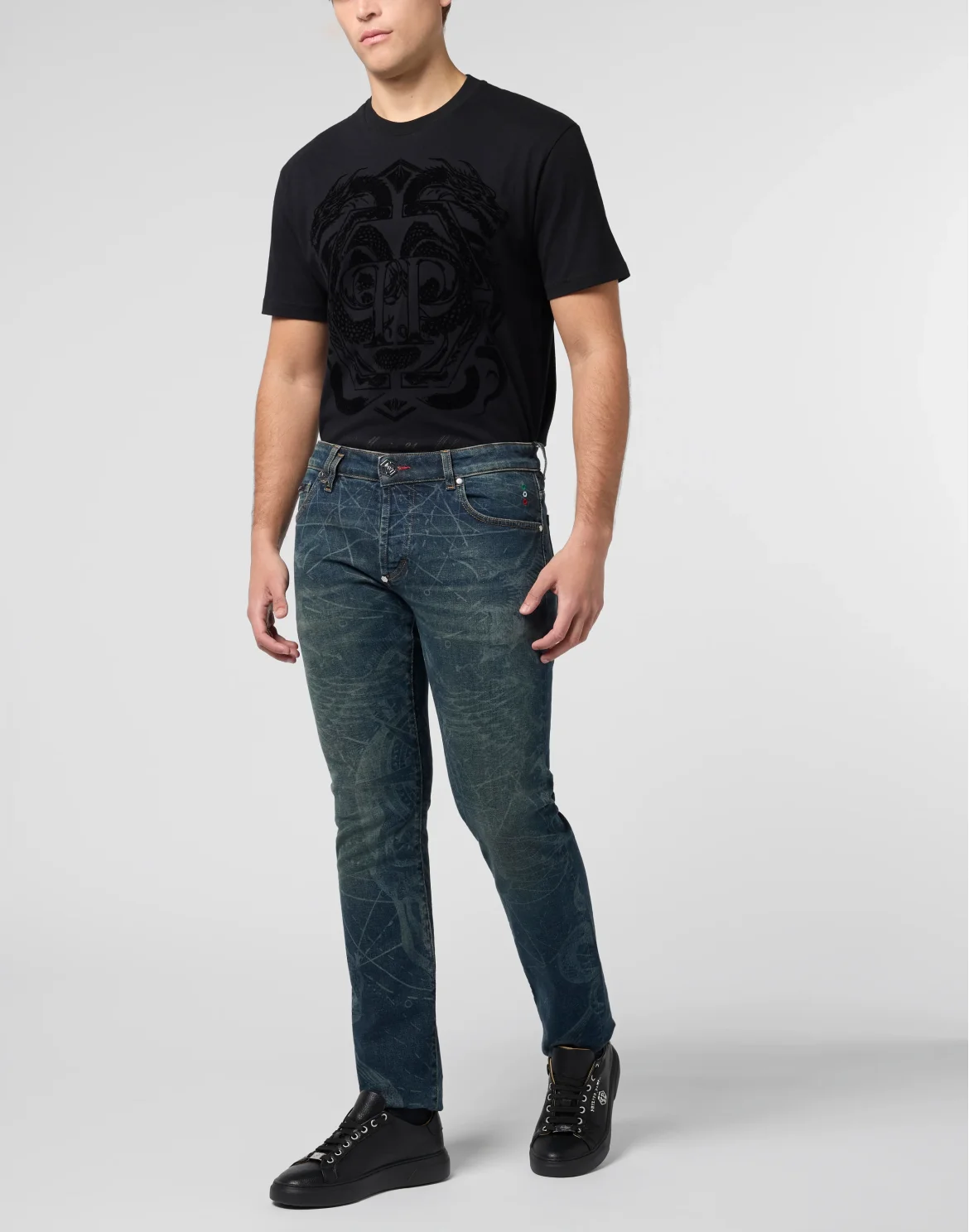 Printed Super Straight Cut Jeans Tattoo, цвет: Синий