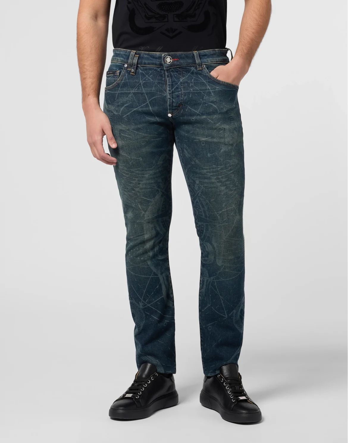 Printed Super Straight Cut Jeans Tattoo, цвет: Синий