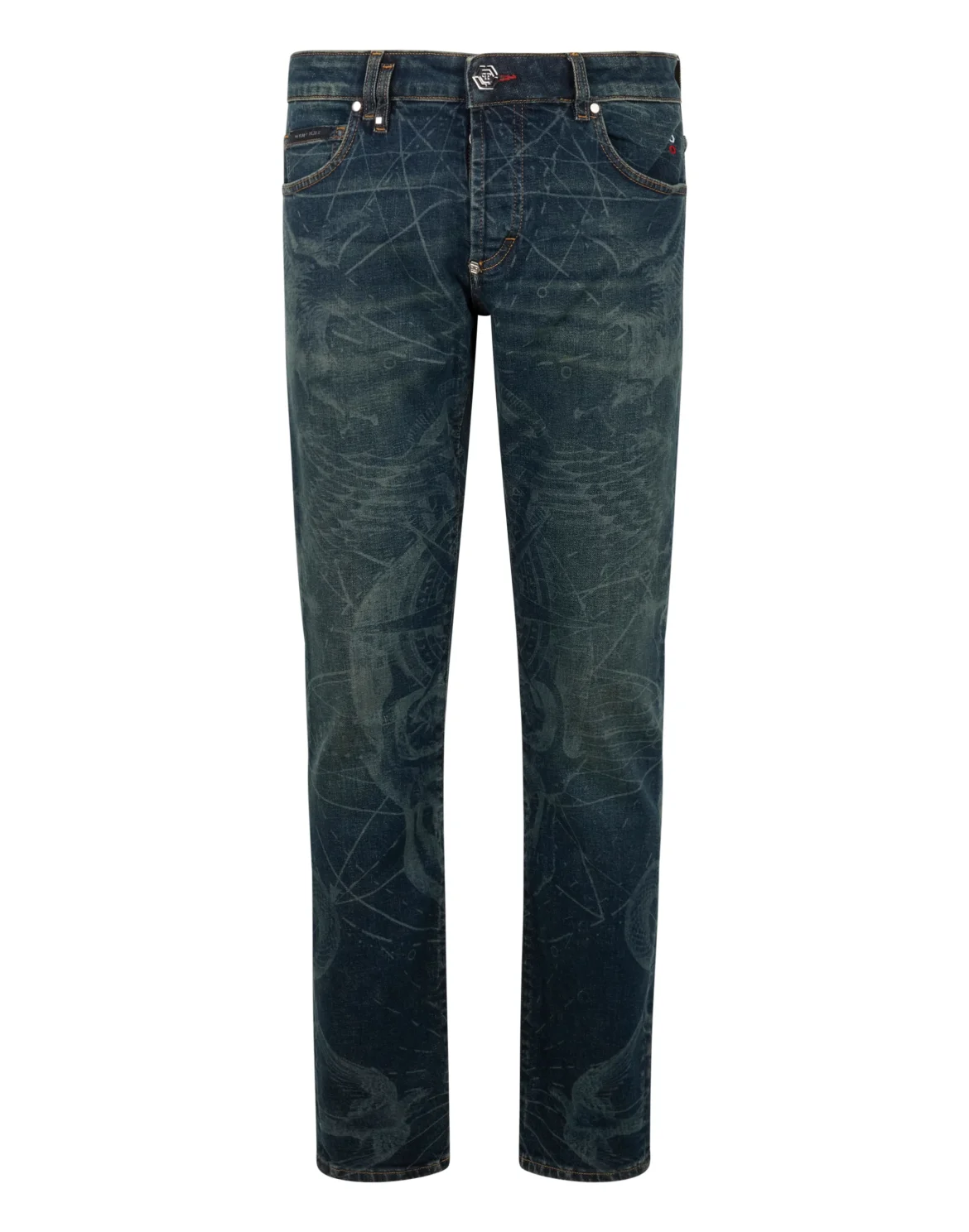 Printed Super Straight Cut Jeans Tattoo, цвет: Синий