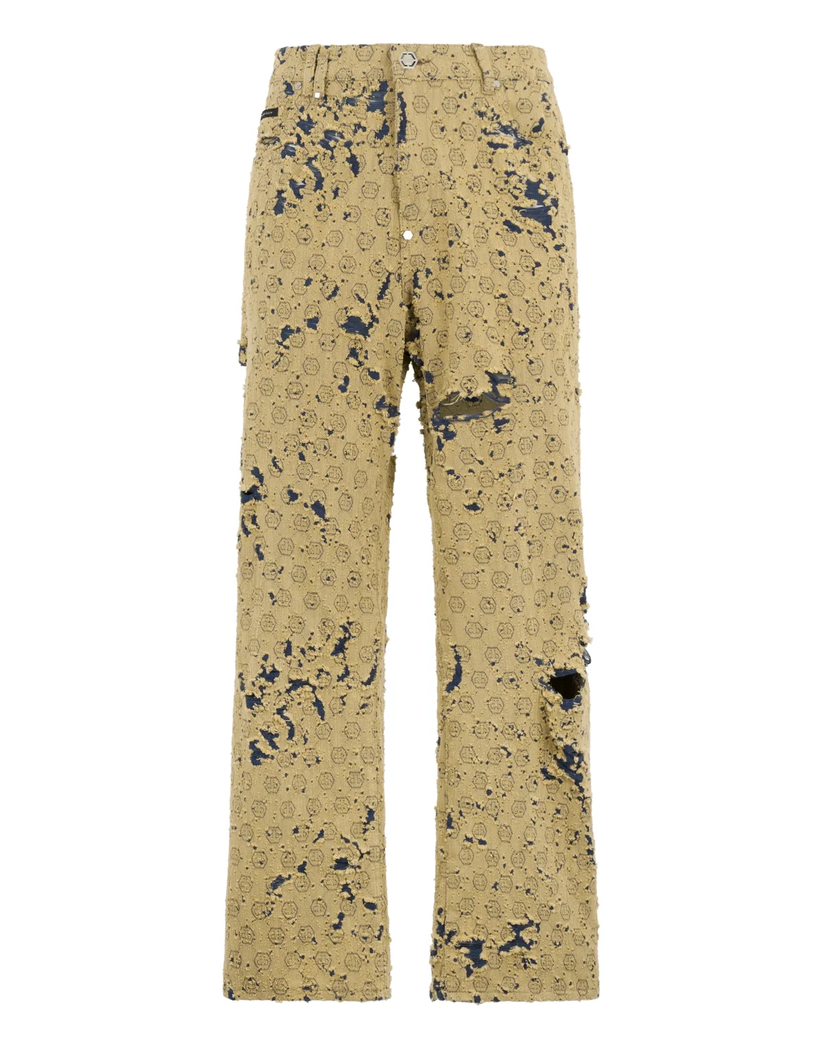 Destroyed Beach Boy Fit Jeans Monogram, цвет: Бежевый