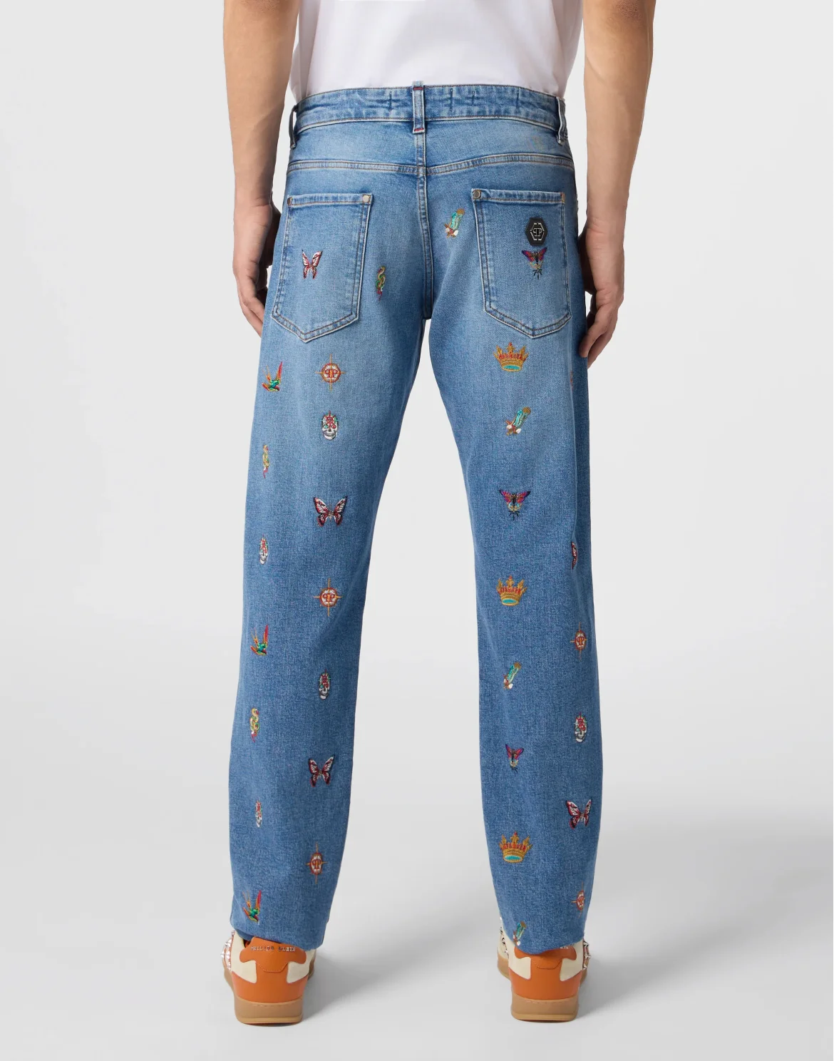 Embroidered Super Straight Cut Jeans, цвет: Голубой
