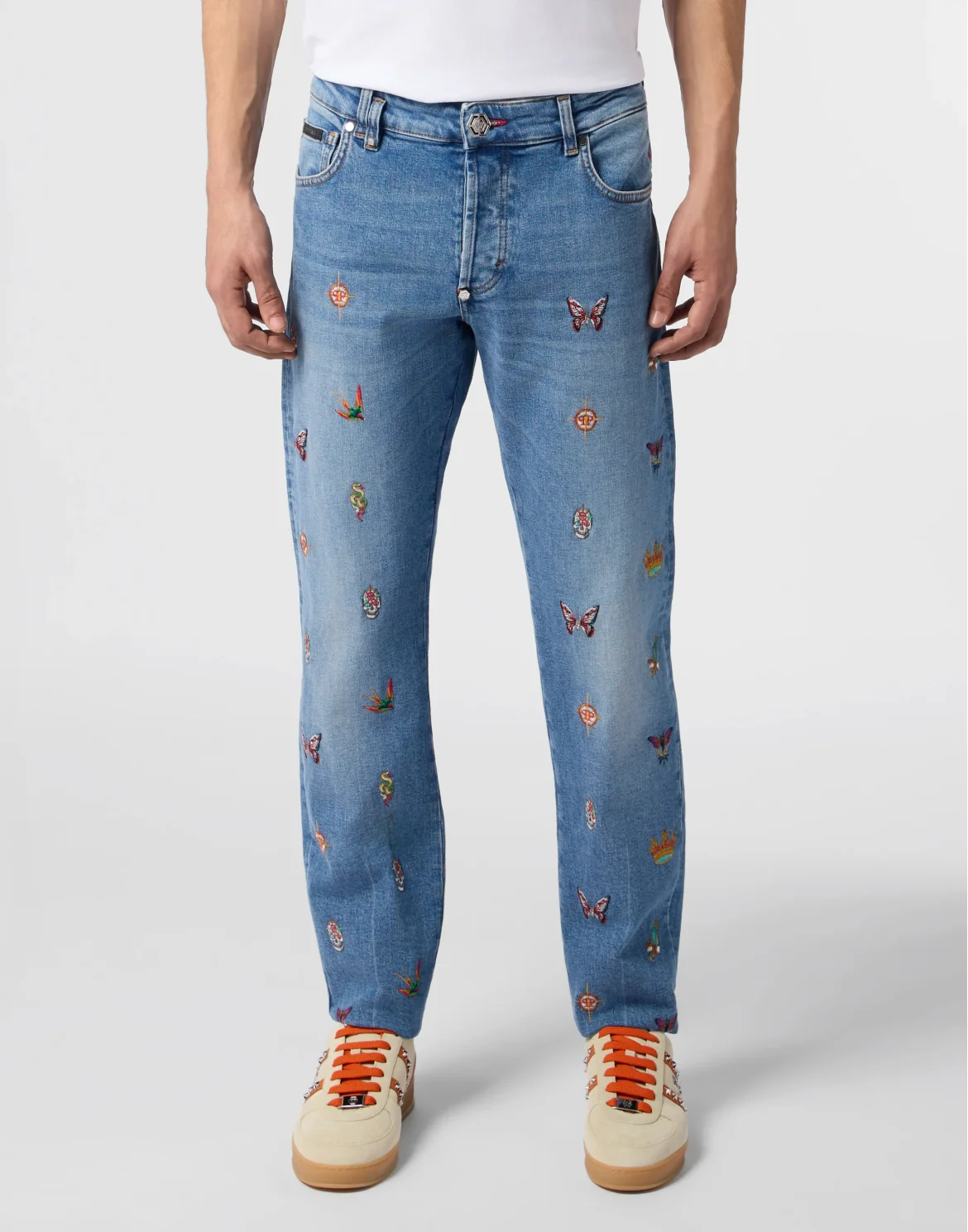 Embroidered Super Straight Cut Jeans, цвет: Голубой