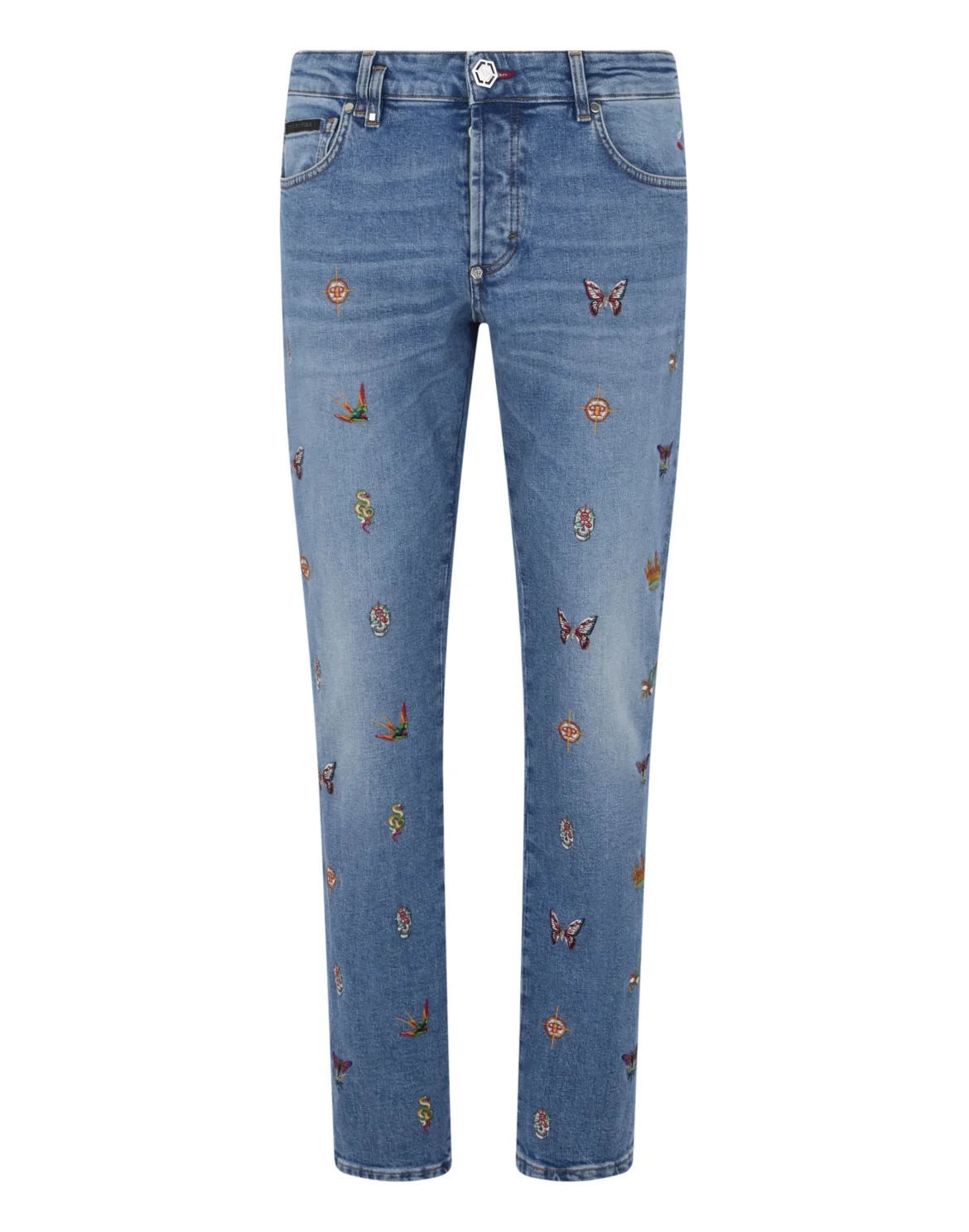 Embroidered Super Straight Cut Jeans, цвет: Голубой