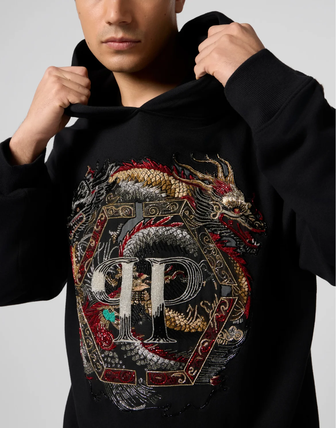 Fleece Hoodie Sweatshirt Dragon, цвет: Черный