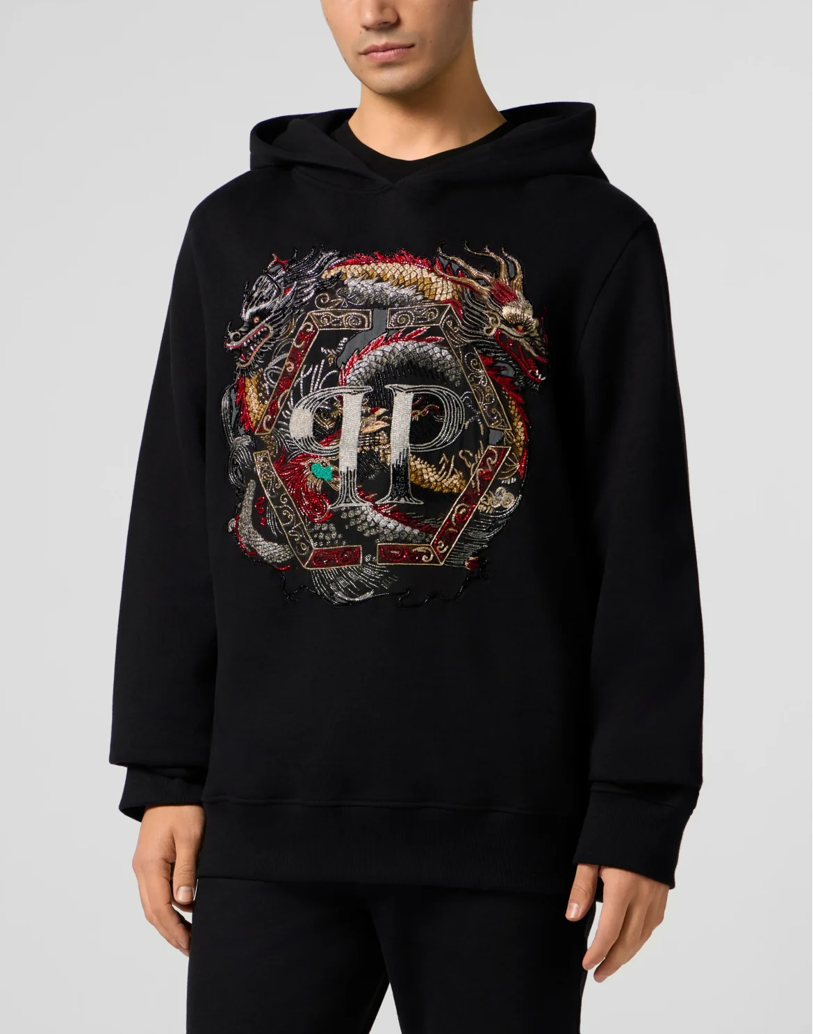 Fleece Hoodie Sweatshirt Dragon, цвет: Черный