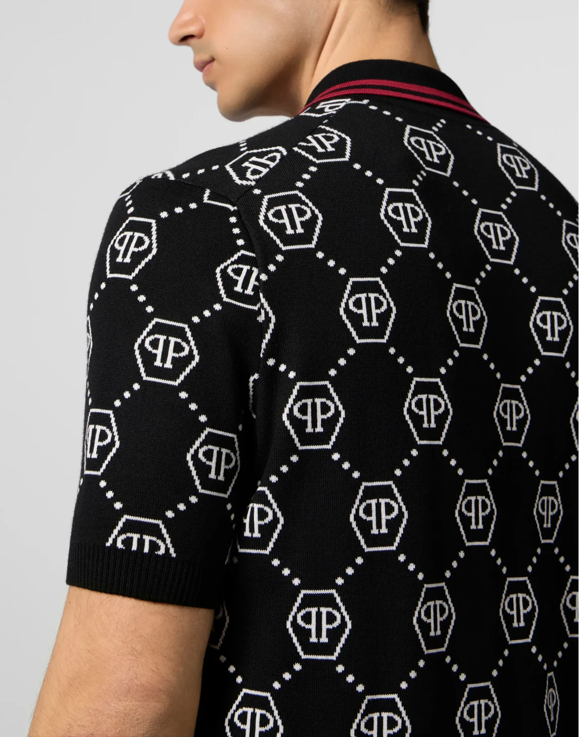 Merino Wool Polo T-Shirt Jacquard Monogram, цвет: Черный