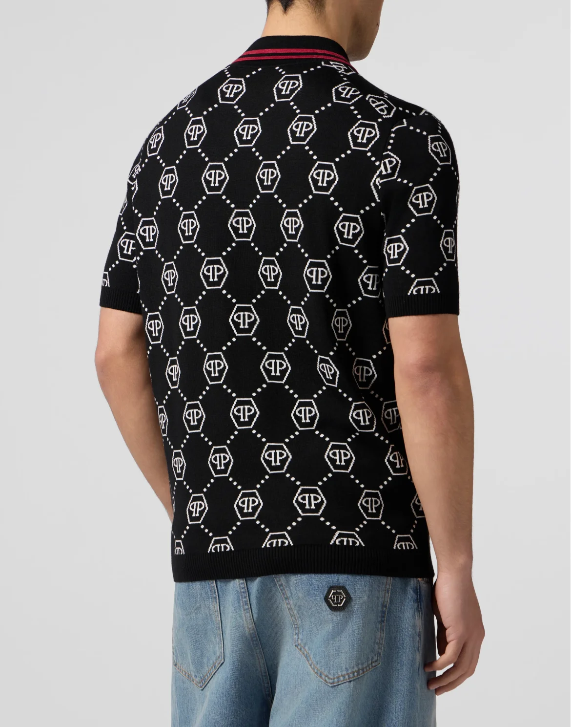 Merino Wool Polo T-Shirt Jacquard Monogram, цвет: Черный