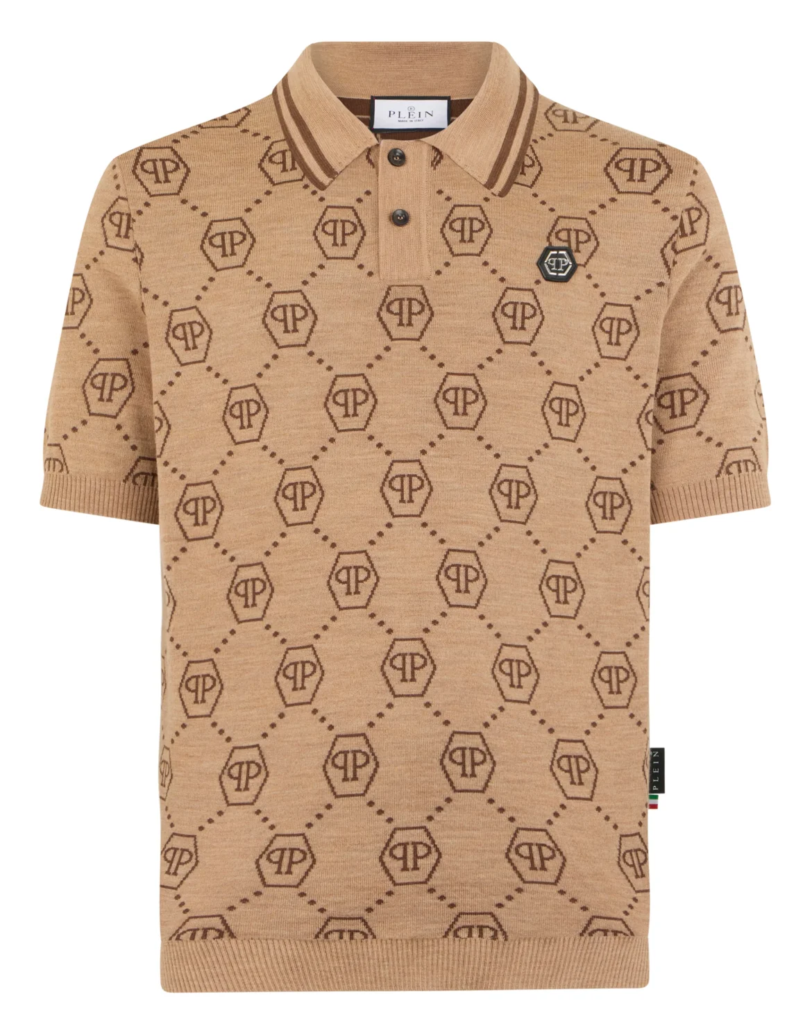 Merino Wool Polo T-Shirt Jacquard Monogram, цвет: Бежевый