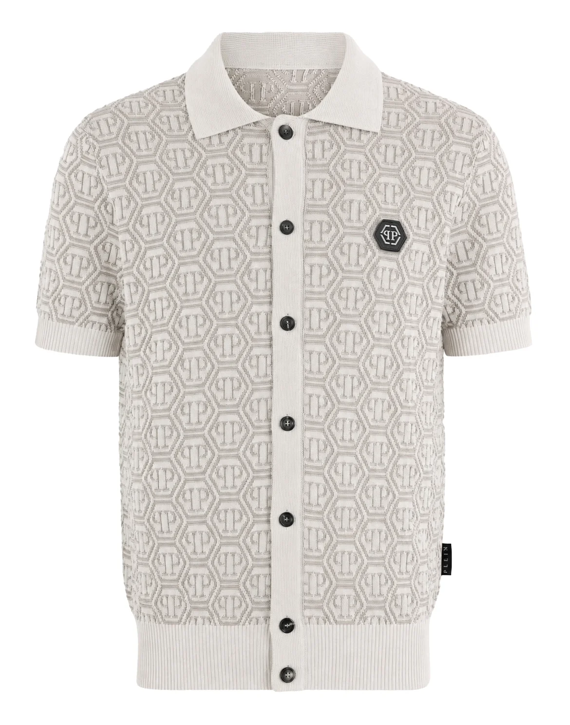 Buttoned-Up Polo Shirt Jacquard Monogram, цвет: Бежевый