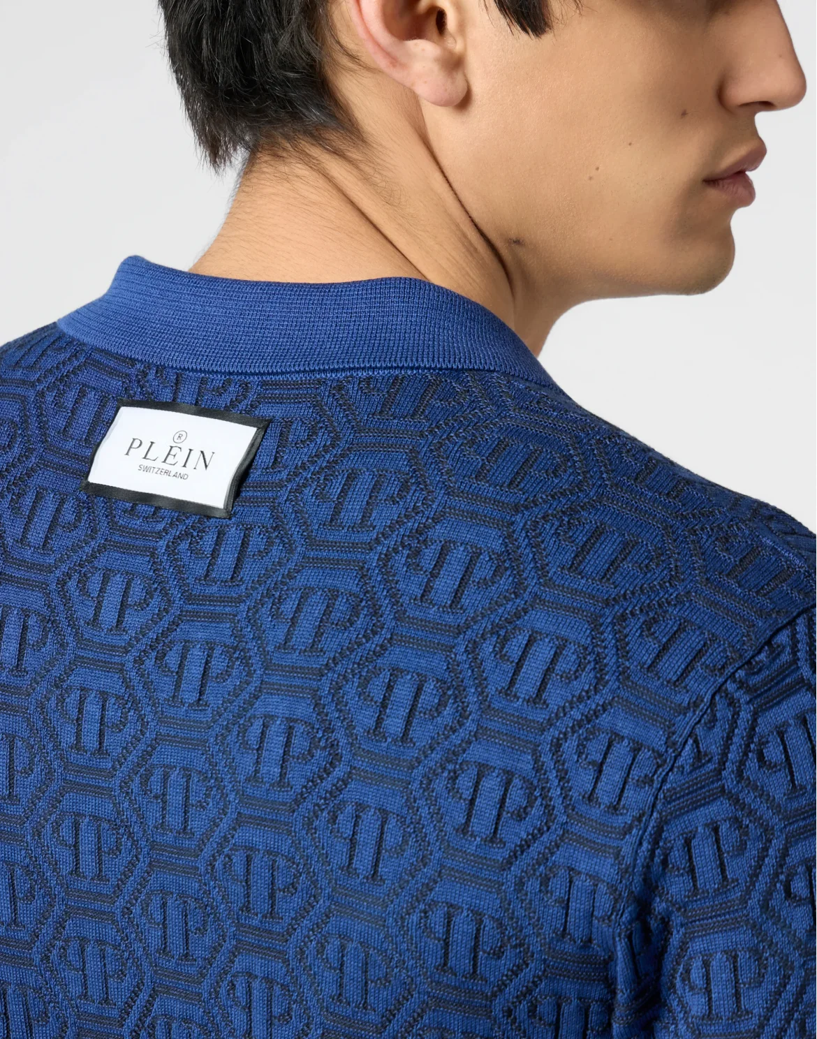 Buttoned-Up Polo Shirt Jacquard Monogram, цвет: Синий