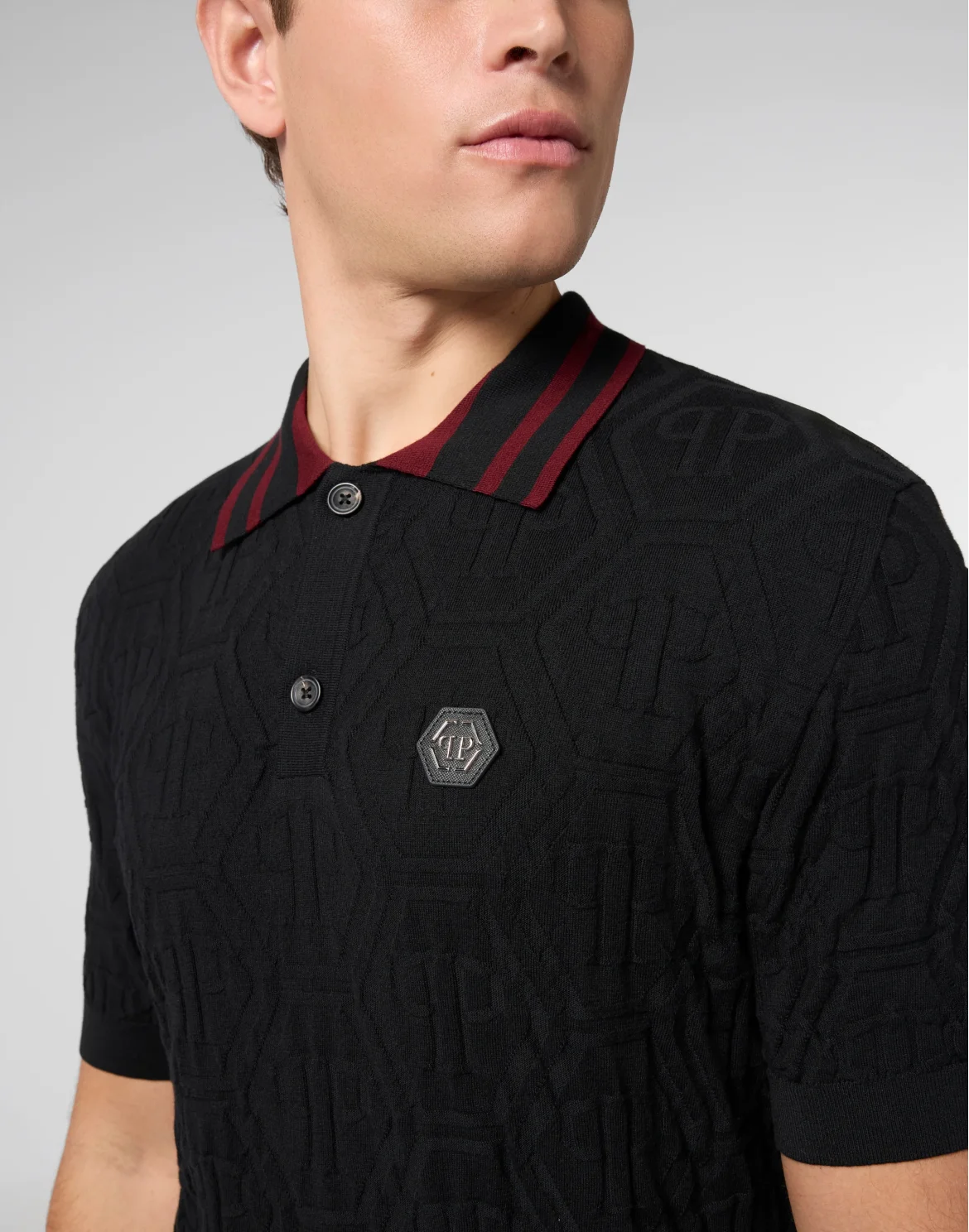 Knitted Polo T-Shirt Jacquard Monogram, цвет: Черный