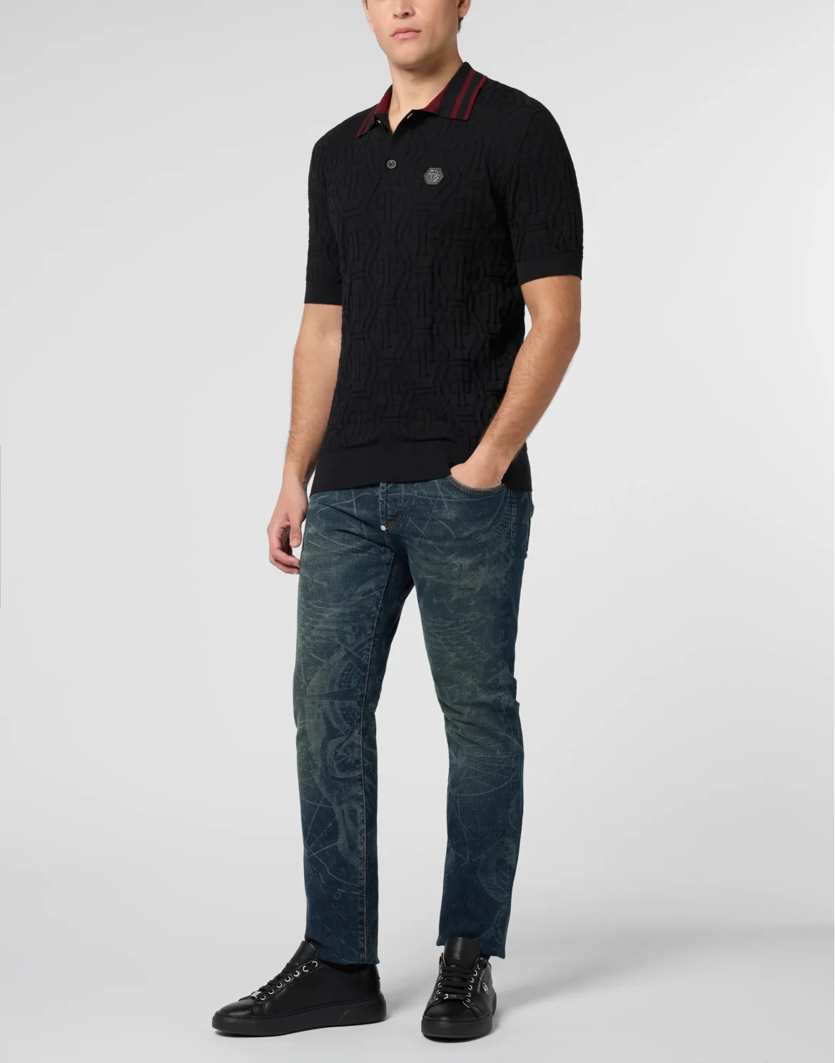 Knitted Polo T-Shirt Jacquard Monogram, цвет: Черный