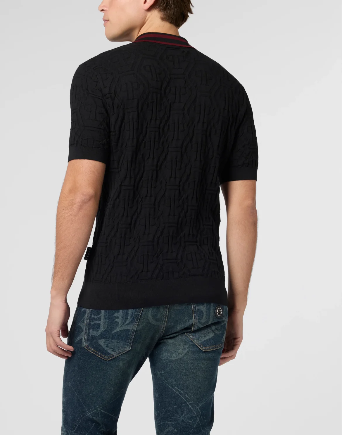 Knitted Polo T-Shirt Jacquard Monogram, цвет: Черный