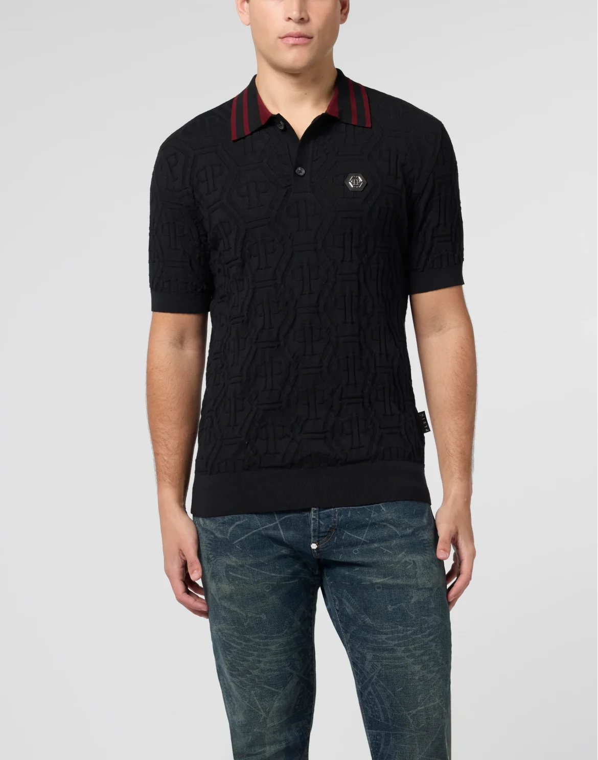 Knitted Polo T-Shirt Jacquard Monogram, цвет: Черный
