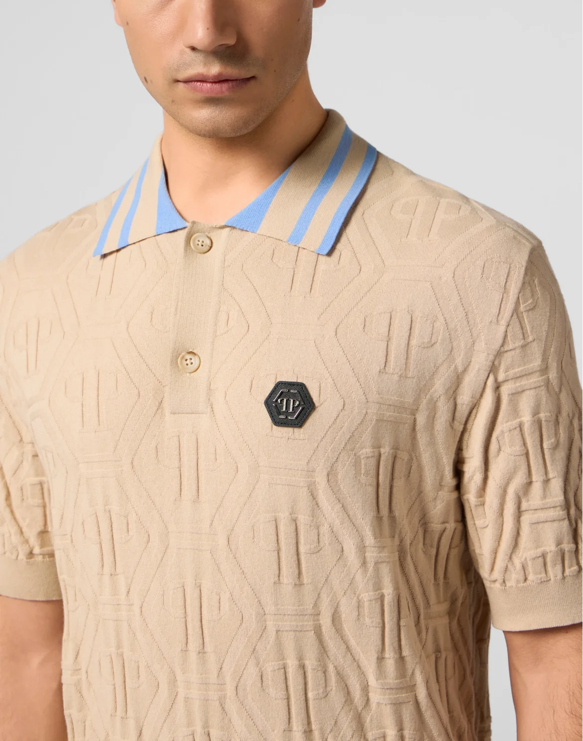 Knitted Polo T-Shirt Jacquard Monogram, цвет: Бежевый