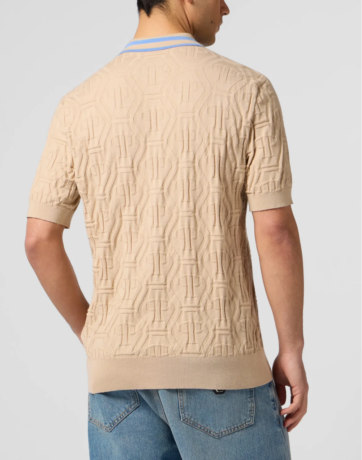 Knitted Polo T-Shirt Jacquard Monogram, цвет: Бежевый