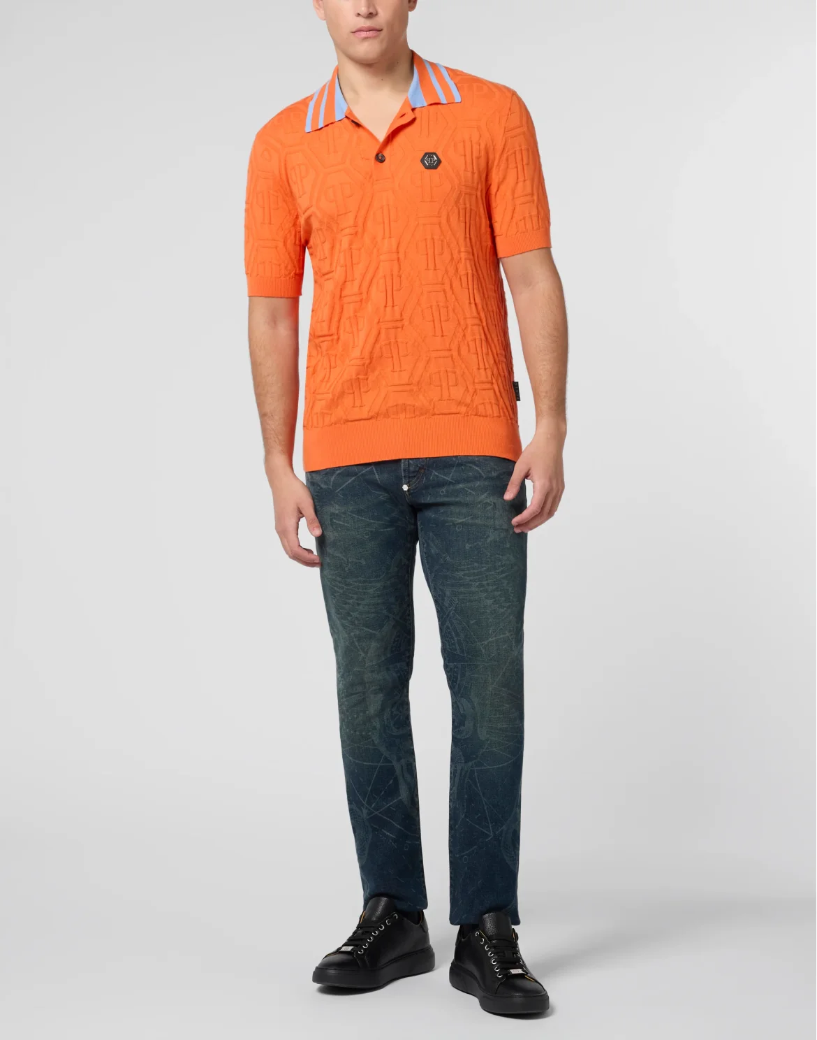 Knitted Polo T-Shirt Jacquard Monogram, цвет: Оранжевый