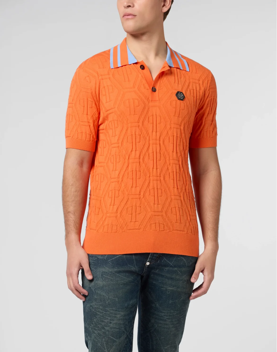 Knitted Polo T-Shirt Jacquard Monogram, цвет: Оранжевый