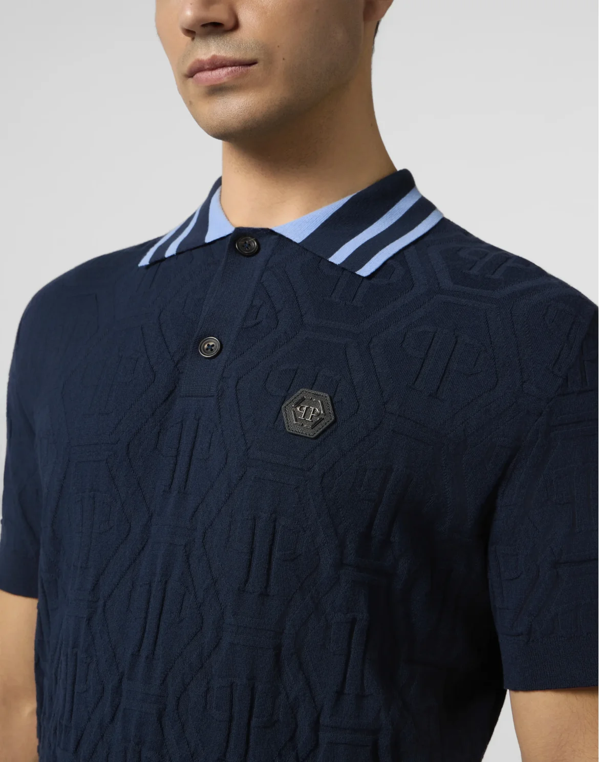 Knitted Polo T-Shirt Jacquard Monogram, цвет: Синий