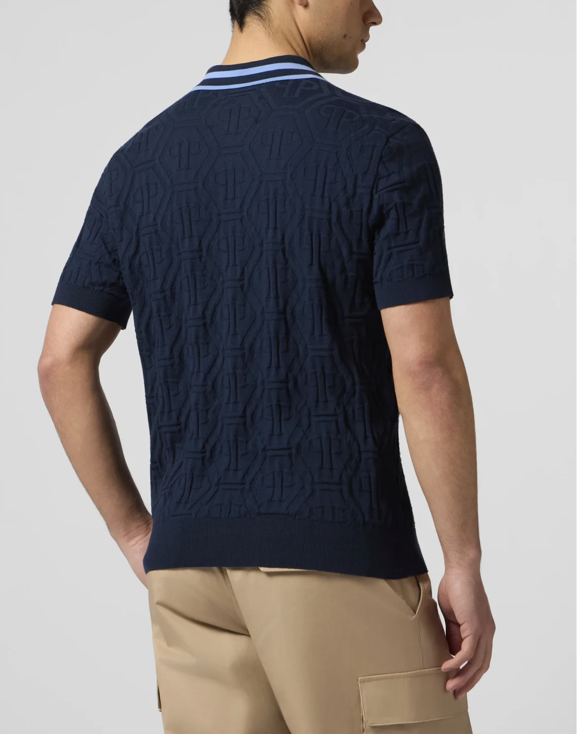 Knitted Polo T-Shirt Jacquard Monogram, цвет: Синий