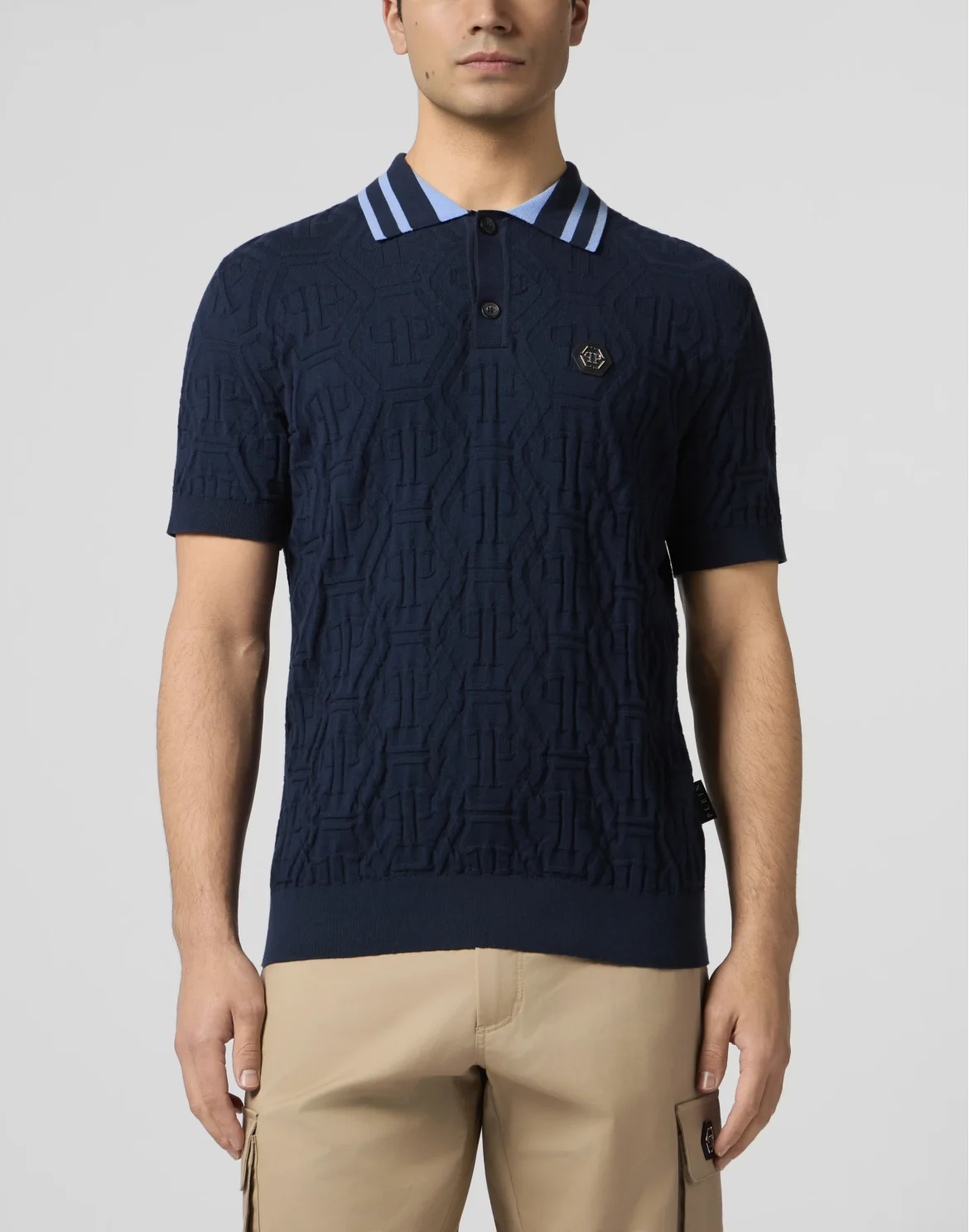 Knitted Polo T-Shirt Jacquard Monogram, цвет: Синий