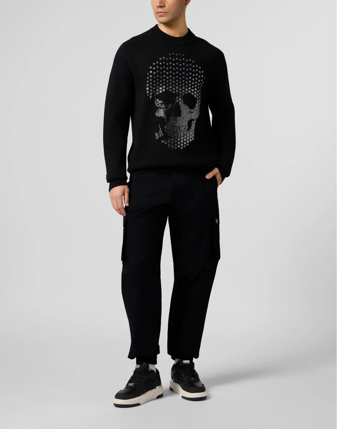 Round Neck Pullover Degrade Skull Strass Skull Strass, цвет: Черный