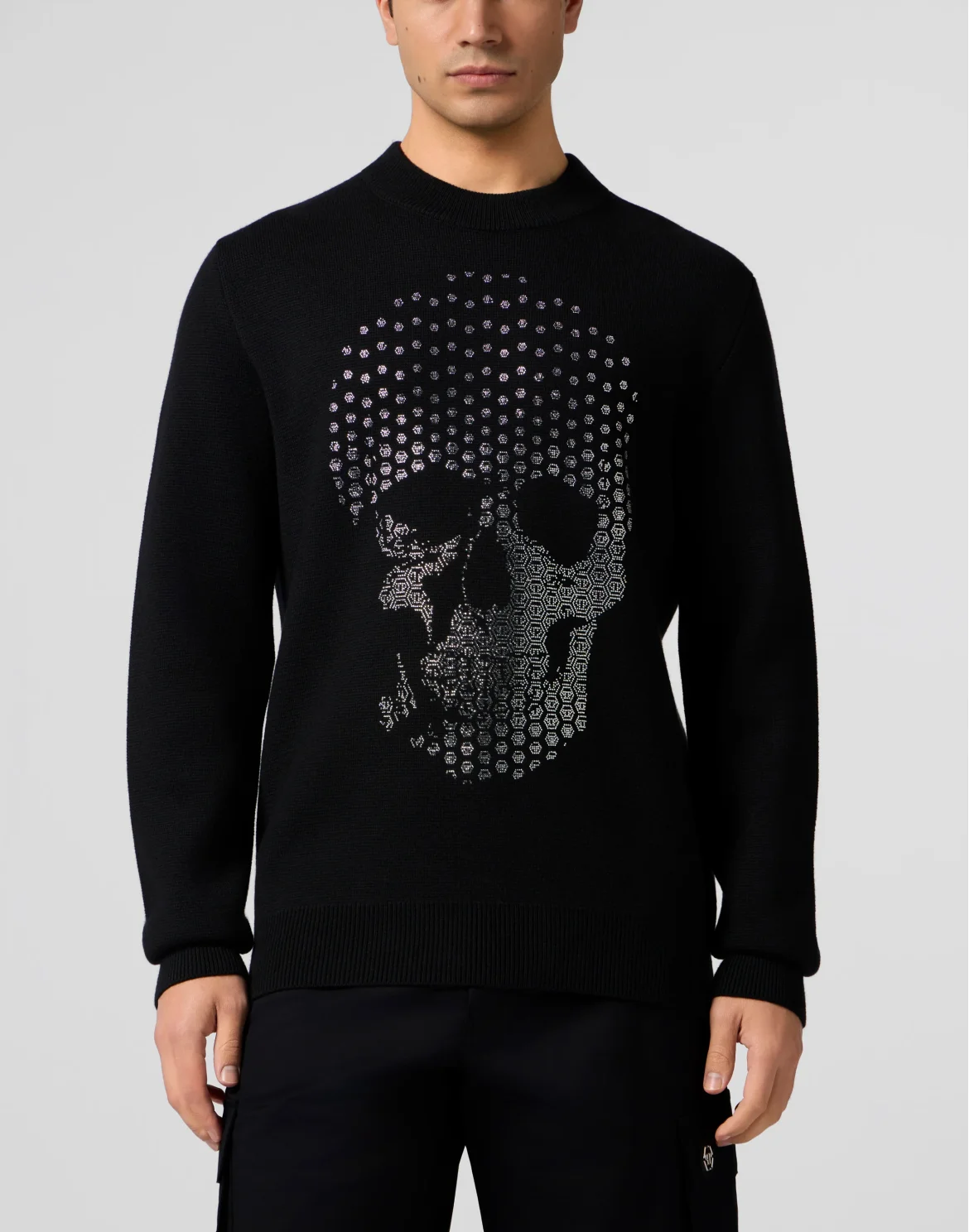Round Neck Pullover Degrade Skull Strass Skull Strass, цвет: Черный