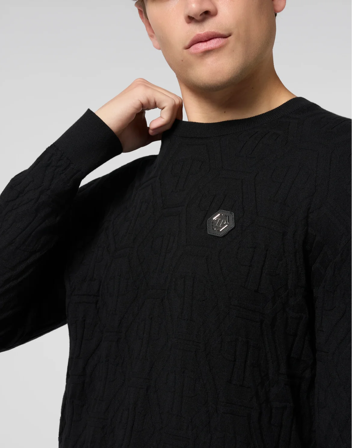 Jacquard Round Neck Pullover Monogram, цвет: Черный