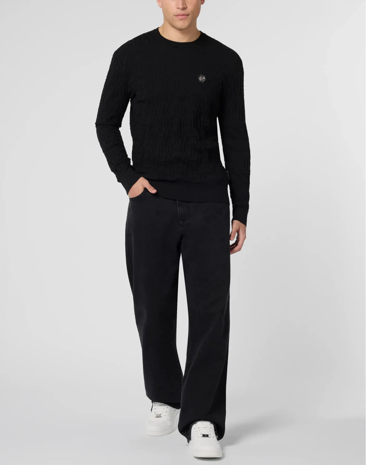 Jacquard Round Neck Pullover Monogram, цвет: Черный