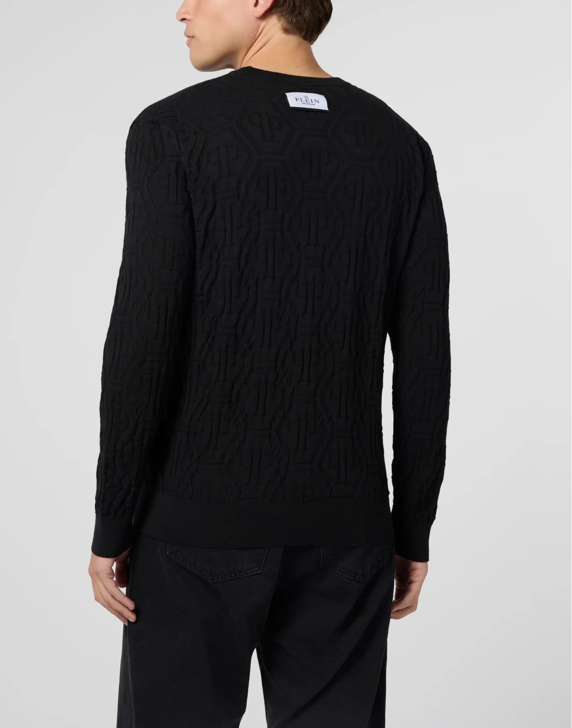 Jacquard Round Neck Pullover Monogram, цвет: Черный
