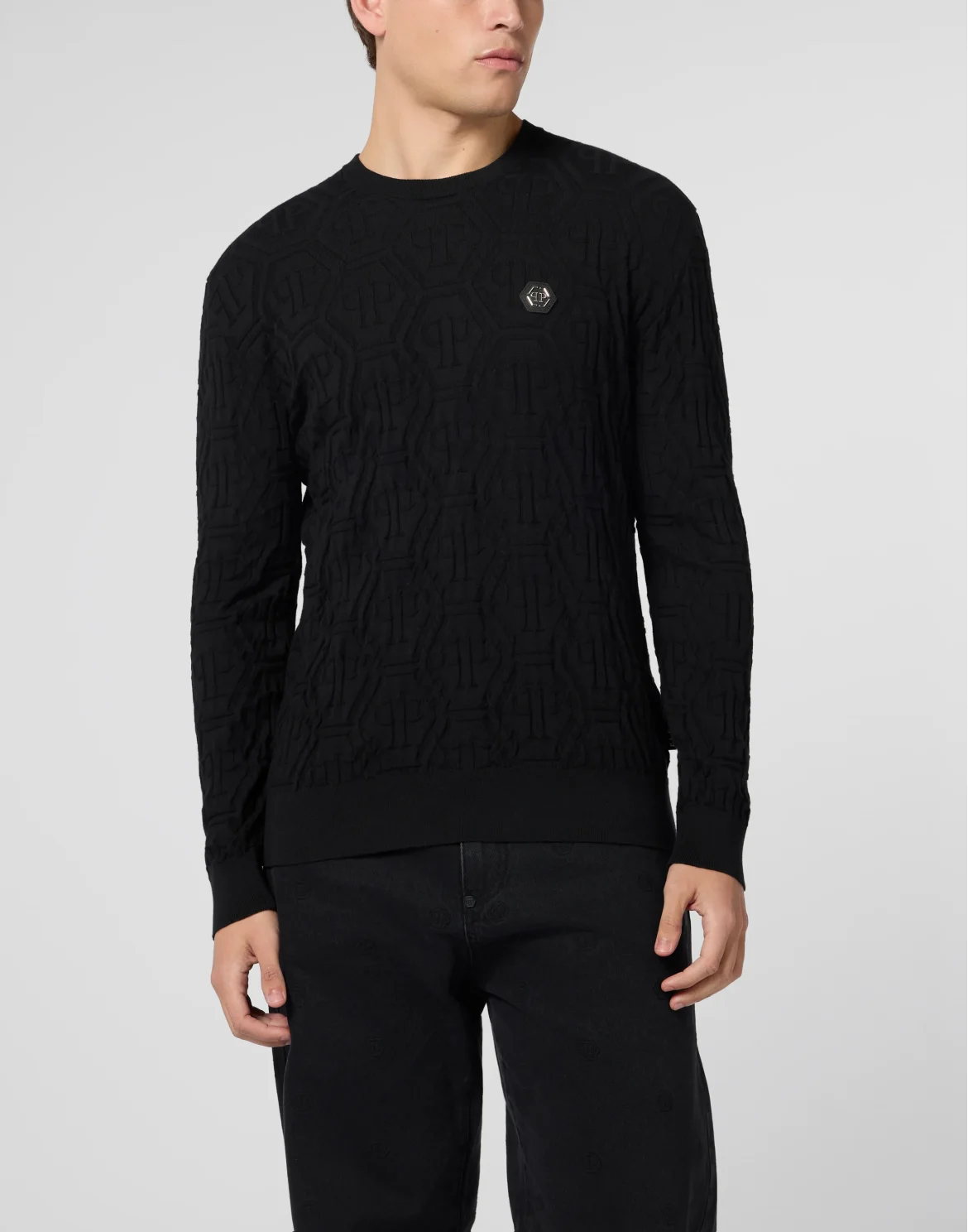 Jacquard Round Neck Pullover Monogram, цвет: Черный
