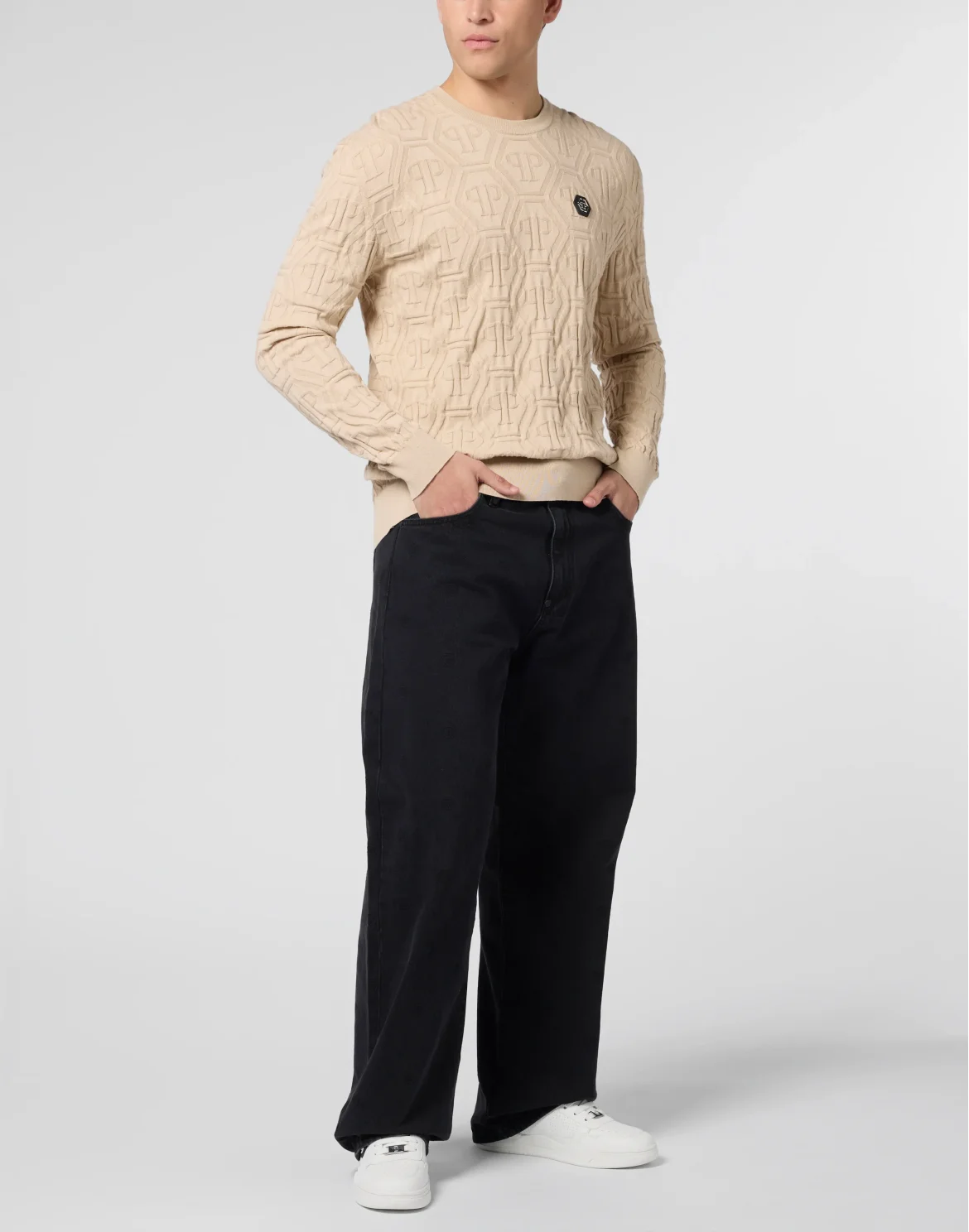 Jacquard Round Neck Pullover Monogram, цвет: Бежевый
