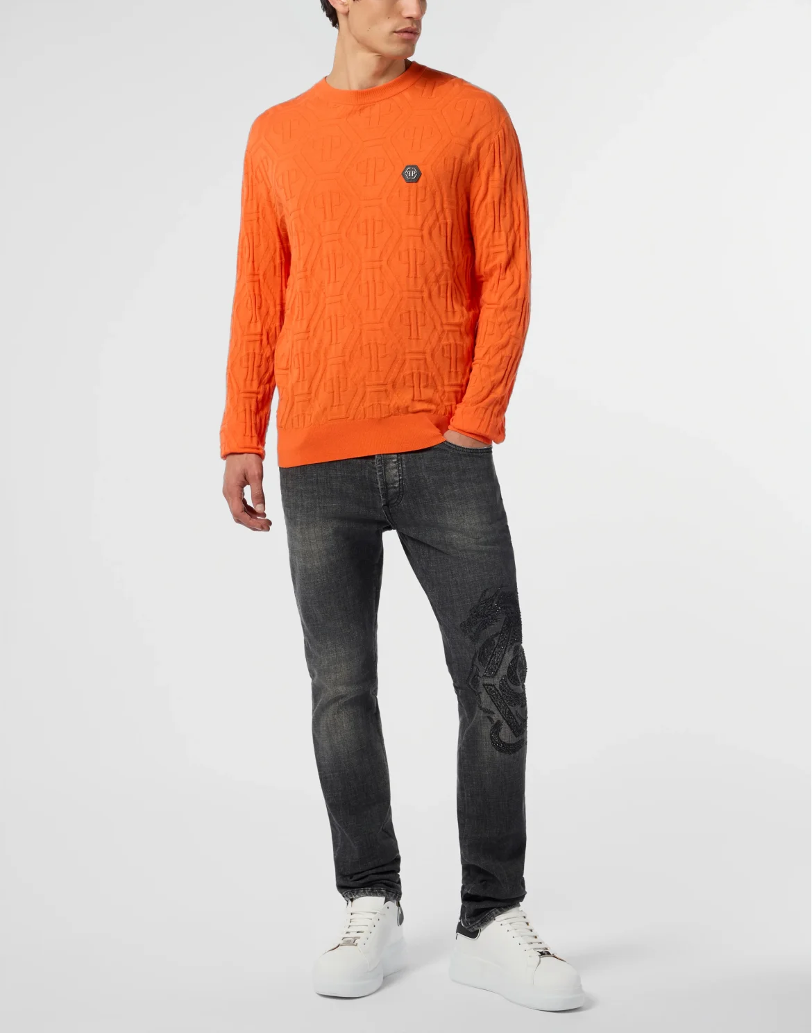 Jacquard Round Neck Pullover Monogram, цвет: Оранжевый