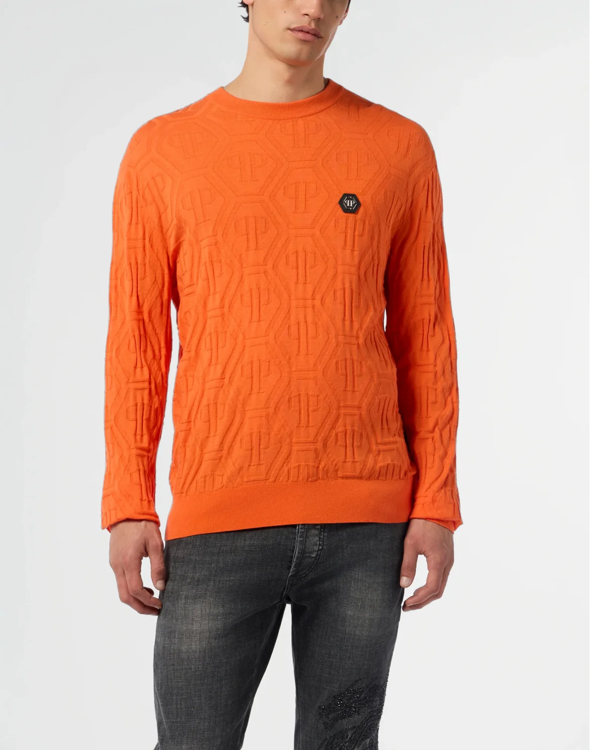 Jacquard Round Neck Pullover Monogram, цвет: Оранжевый