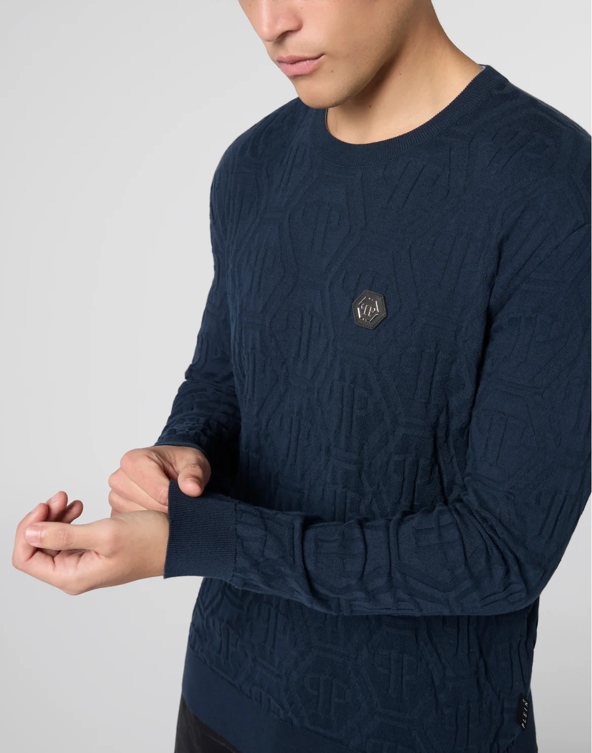 Jacquard Round Neck Pullover Monogram, цвет: Синий
