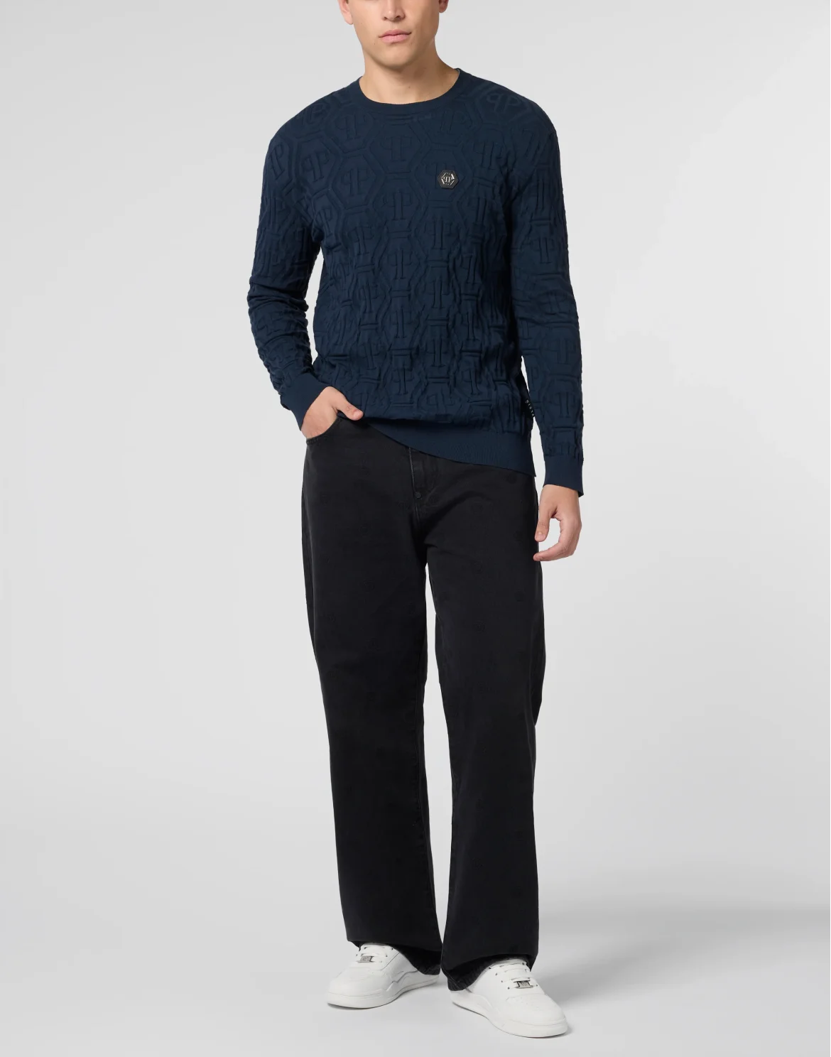 Jacquard Round Neck Pullover Monogram, цвет: Синий