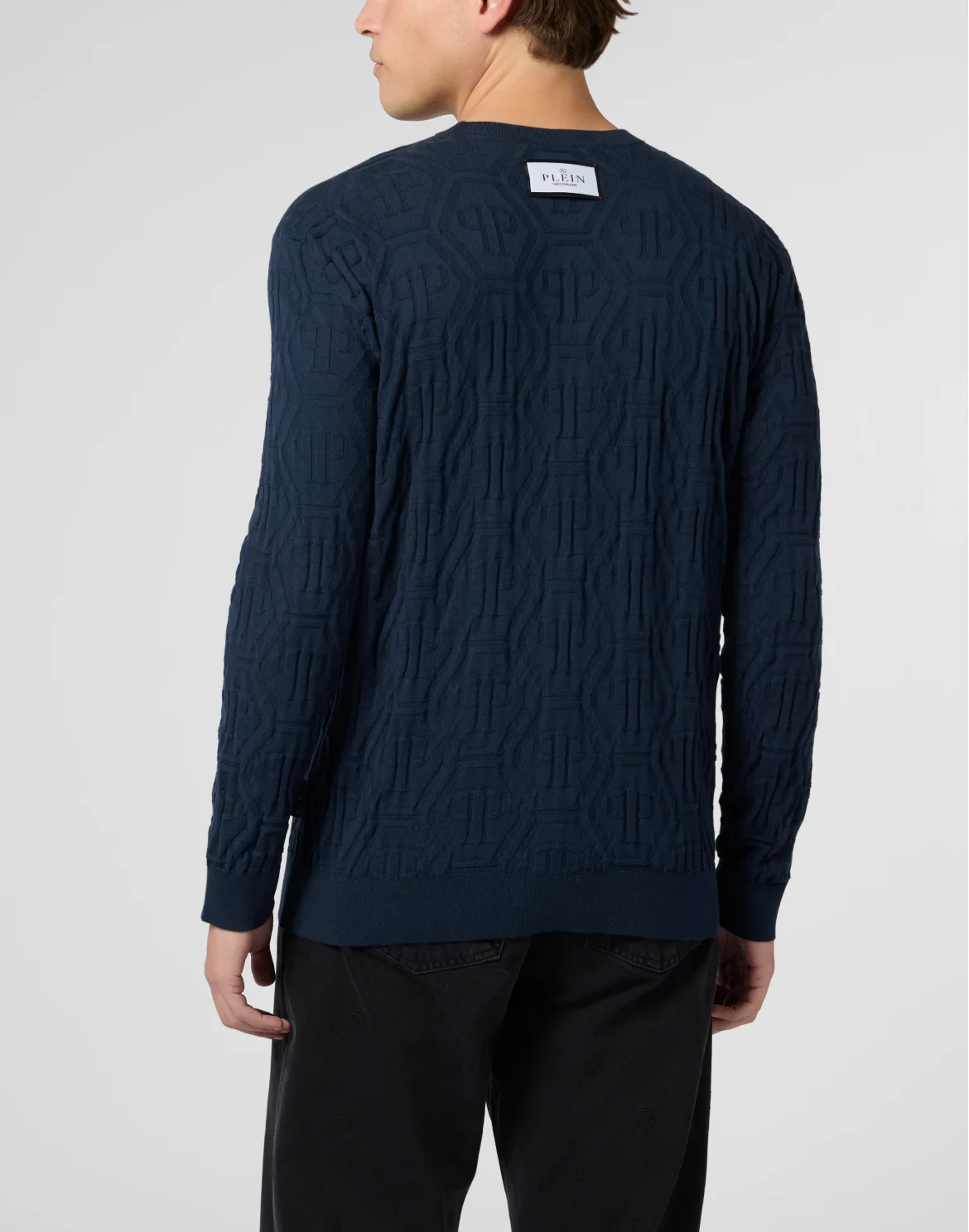 Jacquard Round Neck Pullover Monogram, цвет: Синий