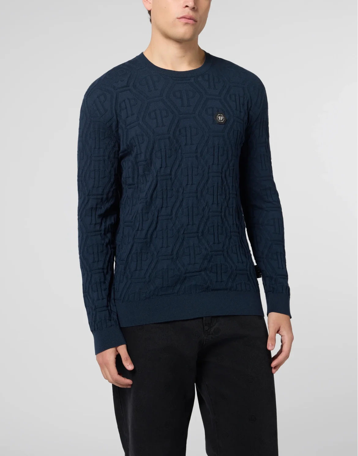Jacquard Round Neck Pullover Monogram, цвет: Синий