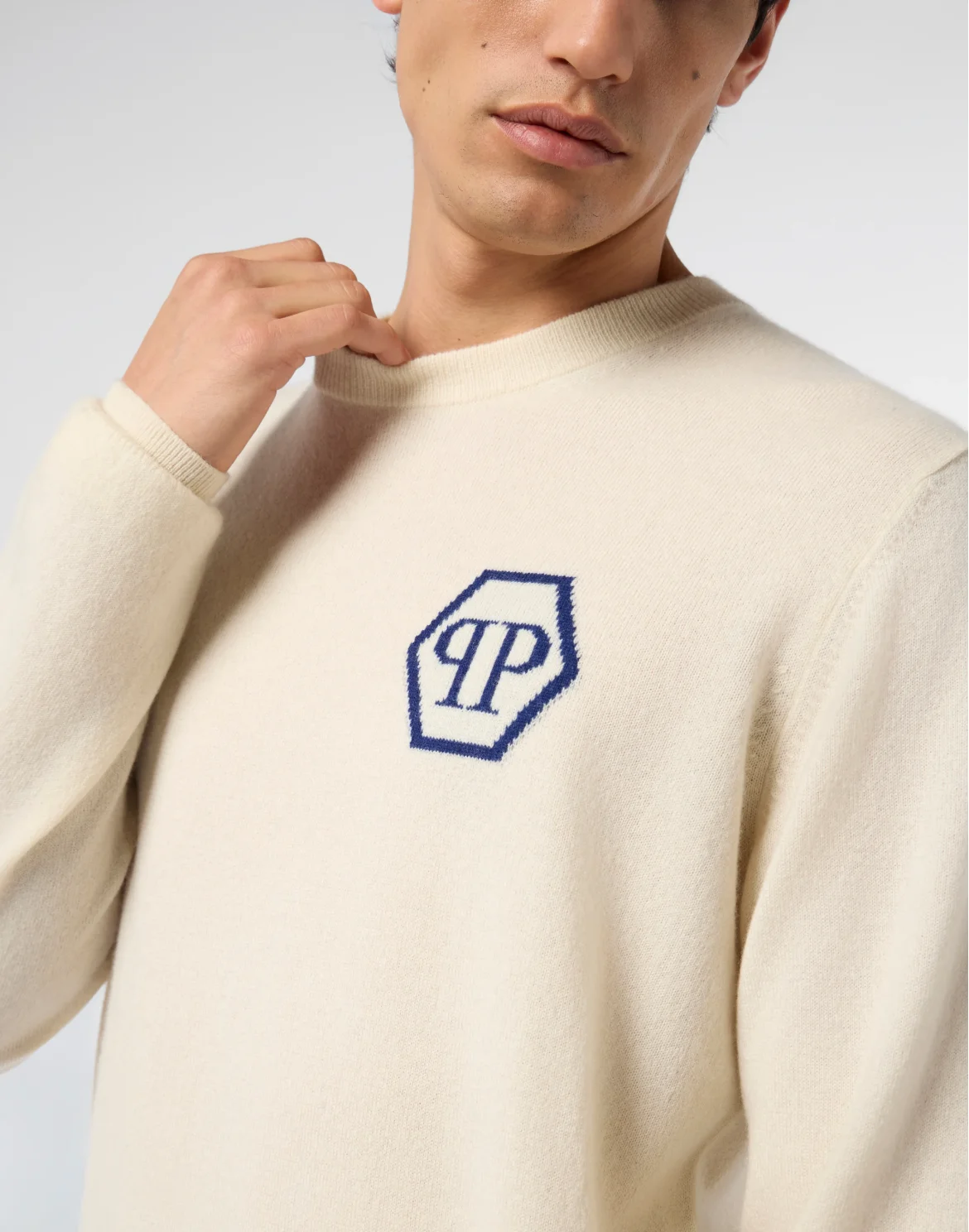Cashmere Roundneck Pullover Jacquard Hexagon, цвет: Бежевый
