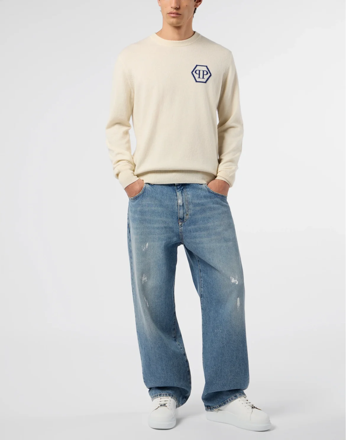 Cashmere Roundneck Pullover Jacquard Hexagon, цвет: Бежевый