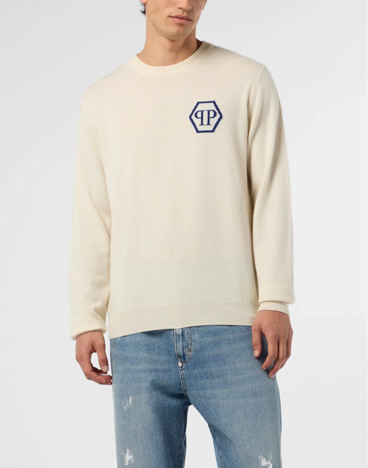 Cashmere Roundneck Pullover Jacquard Hexagon, цвет: Бежевый
