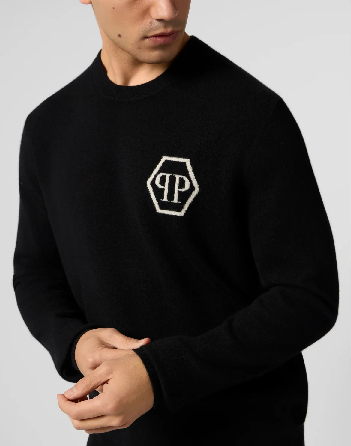 Cashmere Roundneck Pullover Jacquard Hexagon, цвет: Черный