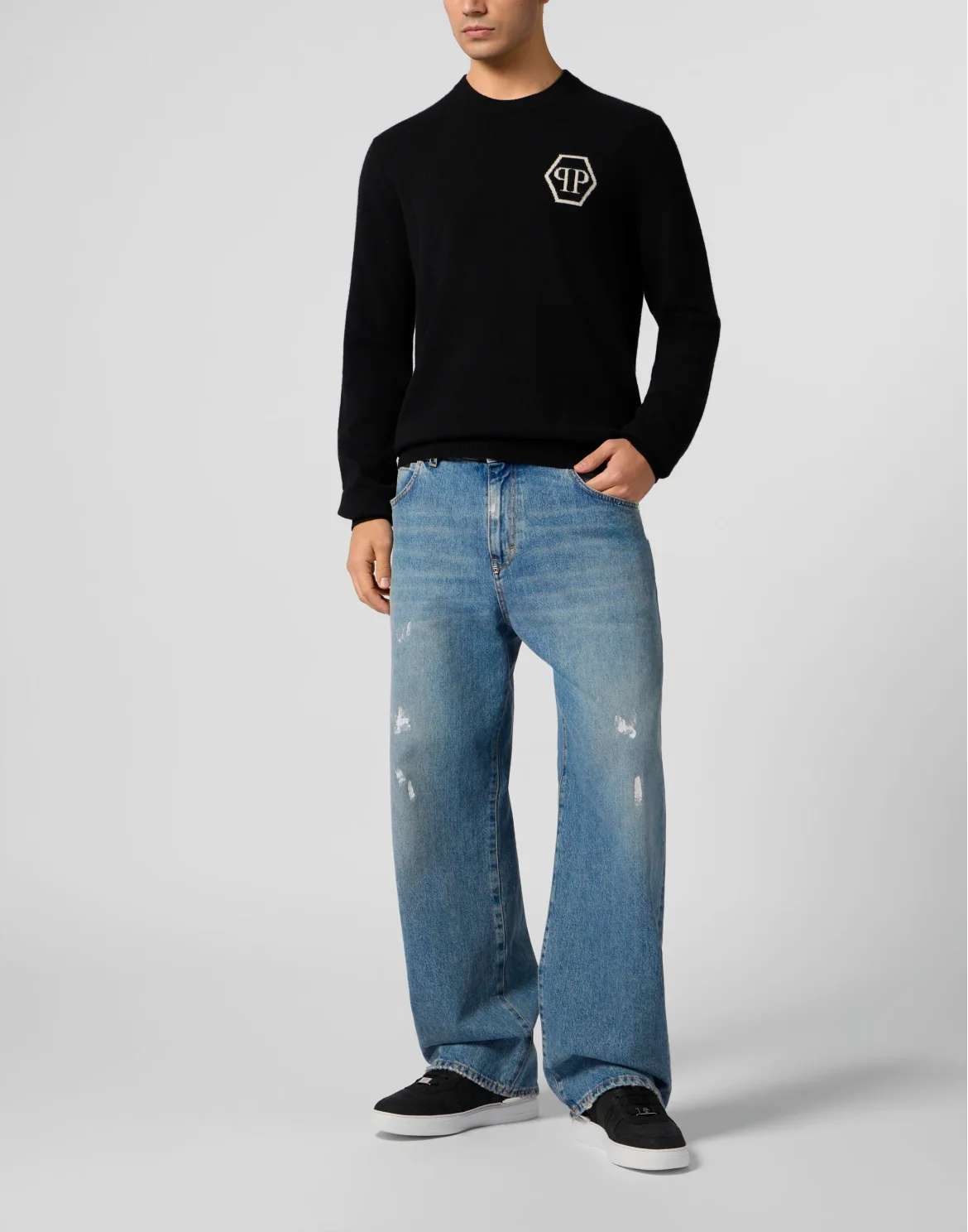 Cashmere Roundneck Pullover Jacquard Hexagon, цвет: Черный