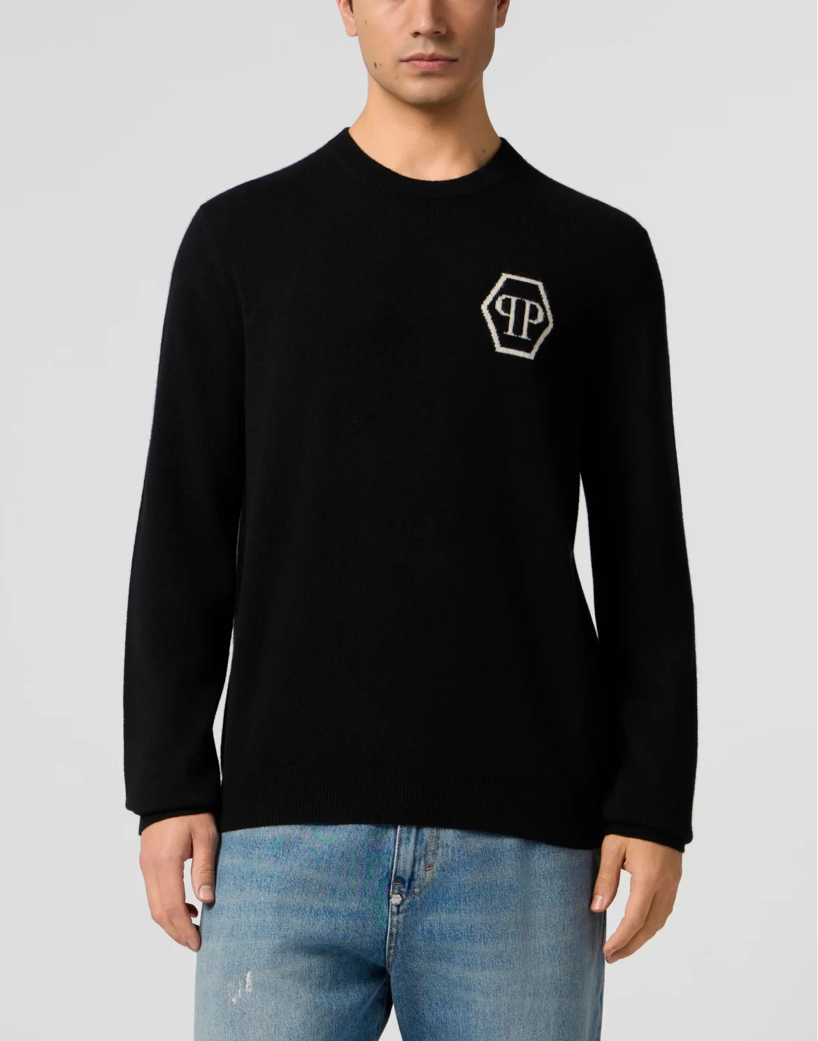 Cashmere Roundneck Pullover Jacquard Hexagon, цвет: Черный