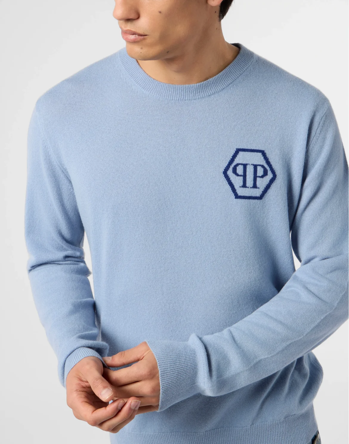 Cashmere Roundneck Pullover Jacquard Hexagon, цвет: Голубой