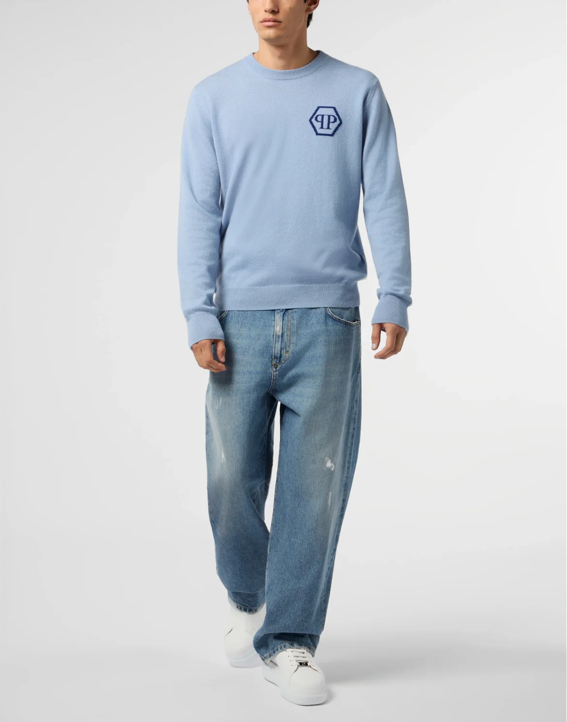 Cashmere Roundneck Pullover Jacquard Hexagon, цвет: Голубой